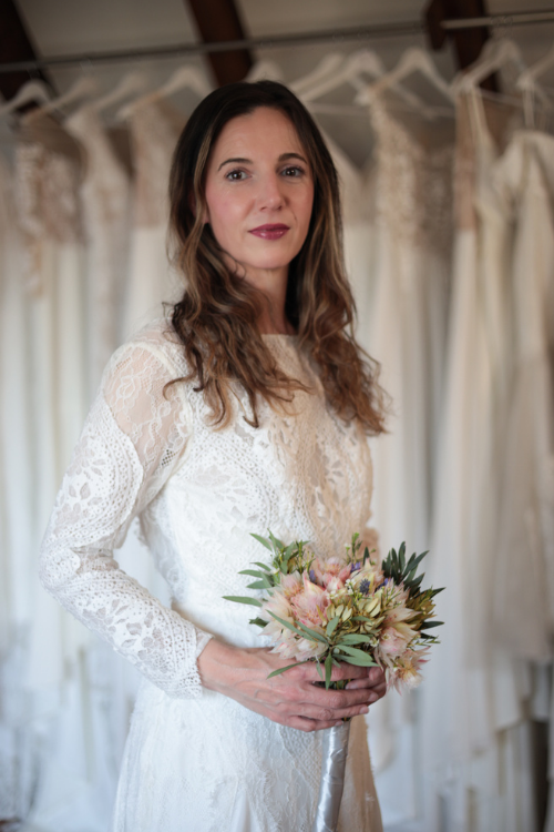 pink gingham dress Fitted Wedding Dress Set with Long Lace Sleeves Top main image 1